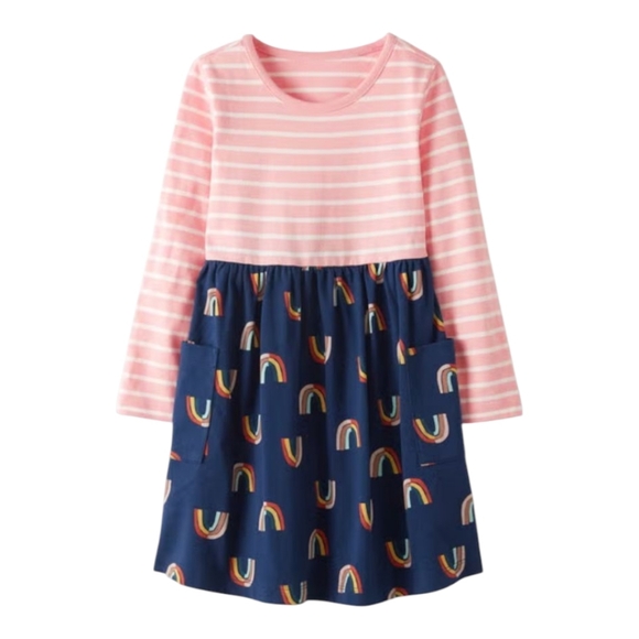 Hanna Andersson Mixie Dress Rainbow Blue Pink Stripes Cotton Girls Size 110 5 - Picture 1 of 7
